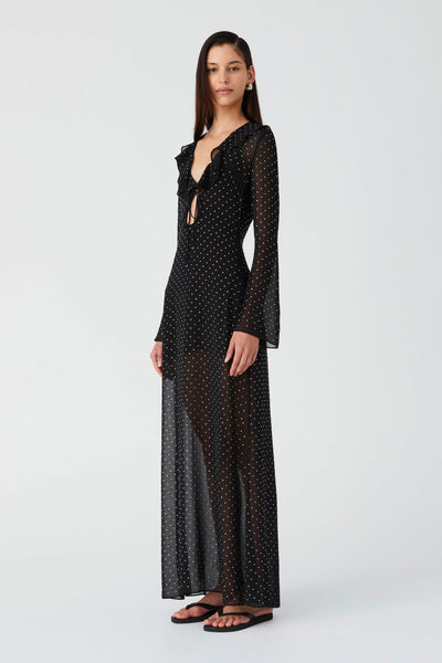 MISHA Adana Diamante Mesh Dress in Silver &Black