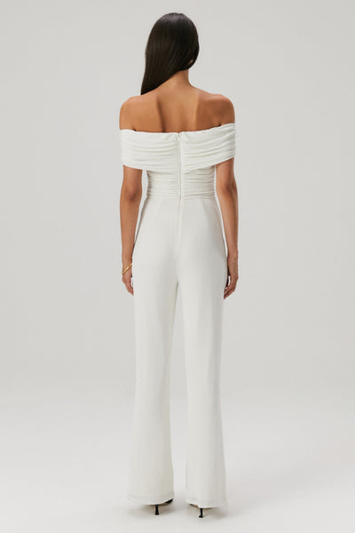 Cuffed Off-the-Shoulder Stretch Crepe Jumpsuit