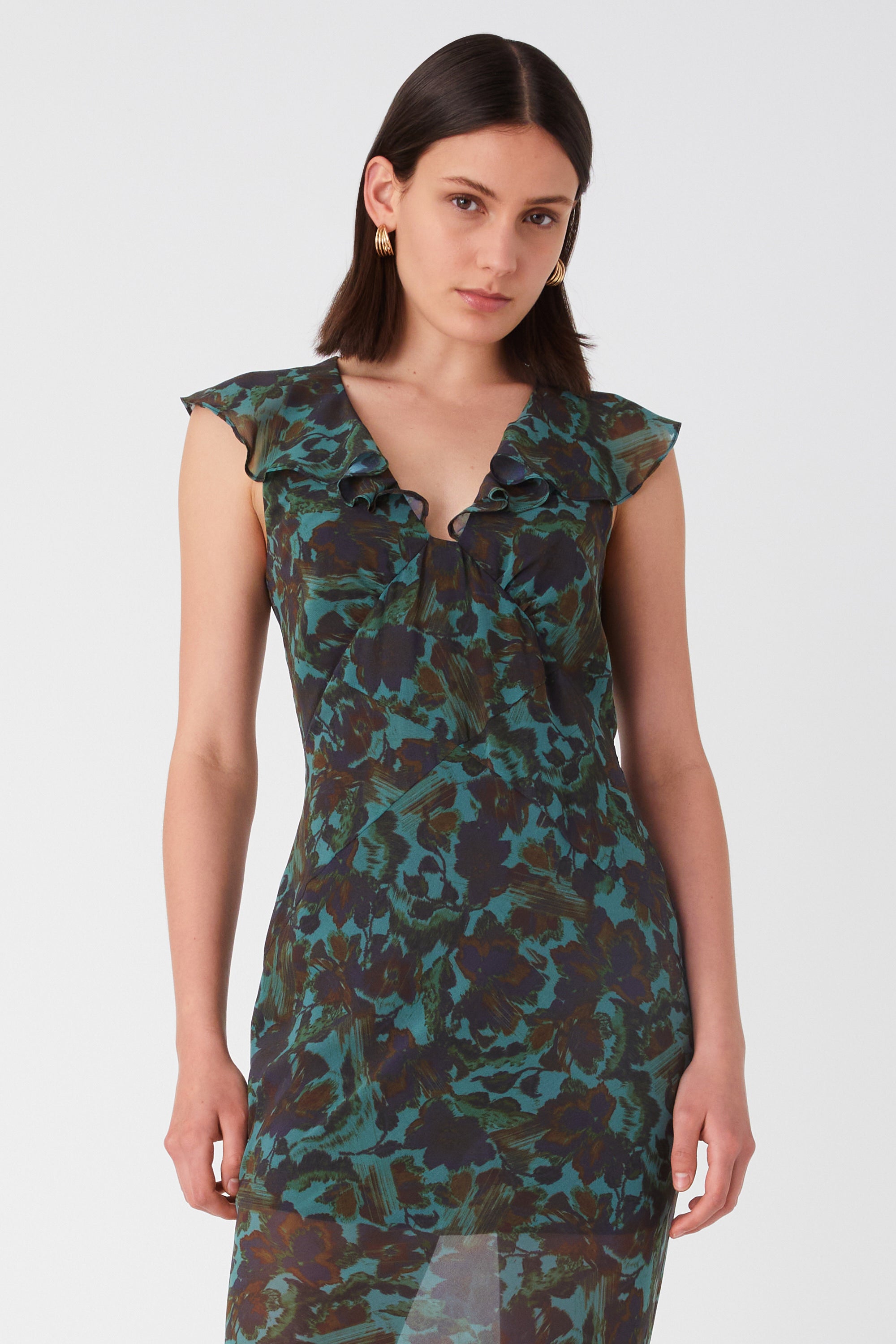 Jade by Johnny outlet Was silk chiffon Midi Jolene dress Small