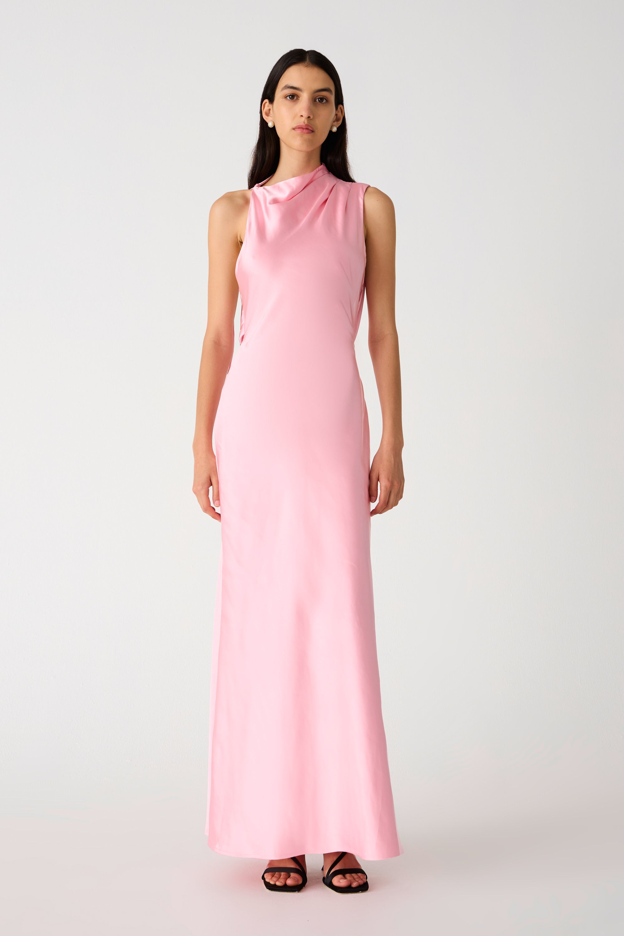 SANTANA GLOSS SATIN MAXI DRESS FONDANT PINK XXS