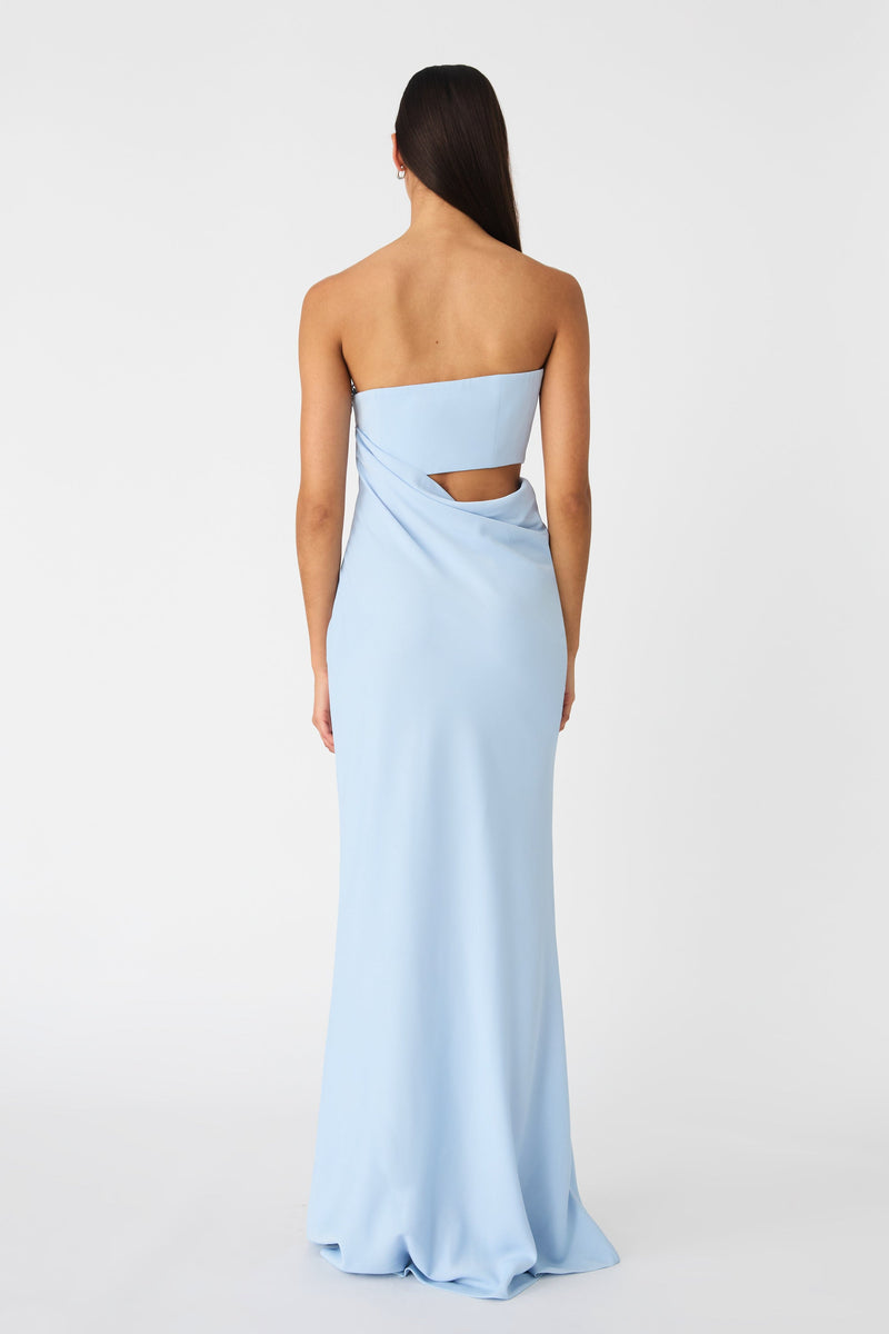 Shimmer Satin Strapless Slip Dress in Blue